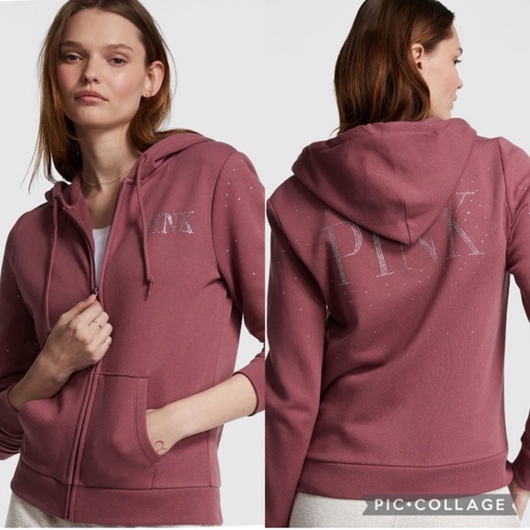 PINK FLEECE ZIP-UP EVERYDAY HOODIE - Picture 1 of 1
